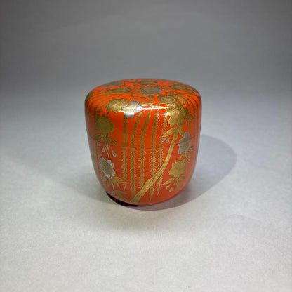 Willow Cherry Blossom Gold Maki-e Large Natsume by Imada Hokusen - Lacquer Tea Caddy