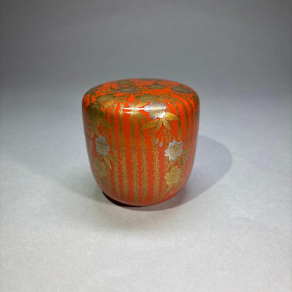 Willow Cherry Blossom Gold Maki-e Large Natsume by Imada Hokusen - Lacquer Tea Caddy