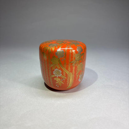 Willow Cherry Blossom Gold Maki-e Large Natsume by Imada Hokusen - Lacquer Tea Caddy