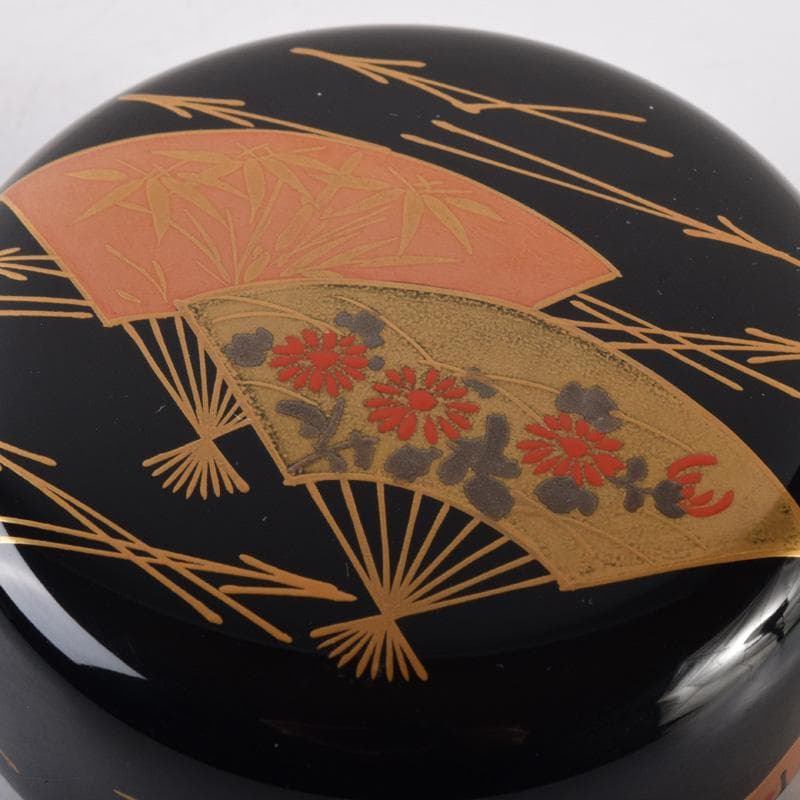 Wajima-nuri Senmen Maki-e Natsume by Shimizu Shozo - Gold Fan Design Tea Caddy with Box