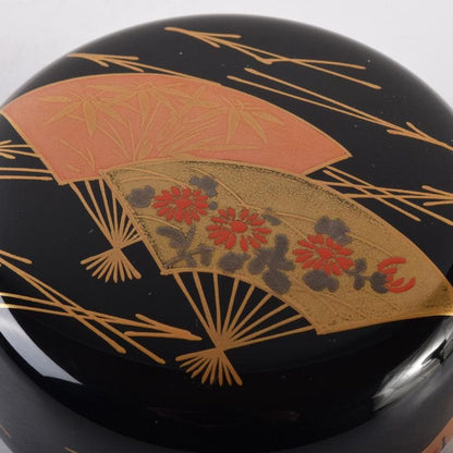 Wajima-nuri Senmen Maki-e Natsume by Shimizu Shozo - Gold Fan Design Tea Caddy with Box