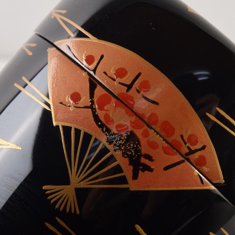 Wajima-nuri Senmen Maki-e Natsume by Shimizu Shozo - Gold Fan Design Tea Caddy with Box
