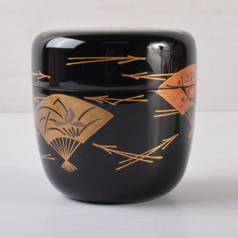Wajima-nuri Senmen Maki-e Natsume by Shimizu Shozo - Gold Fan Design Tea Caddy with Box