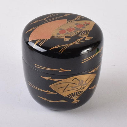 Wajima-nuri Senmen Maki-e Natsume by Shimizu Shozo - Gold Fan Design Tea Caddy with Box