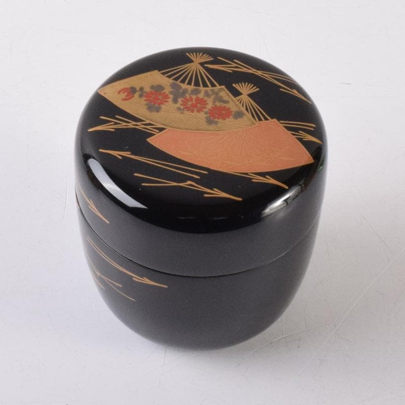 Wajima-nuri Senmen Maki-e Natsume by Shimizu Shozo - Gold Fan Design Tea Caddy with Box