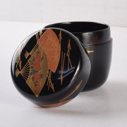Wajima-nuri Senmen Maki-e Natsume by Shimizu Shozo - Gold Fan Design Tea Caddy with Box