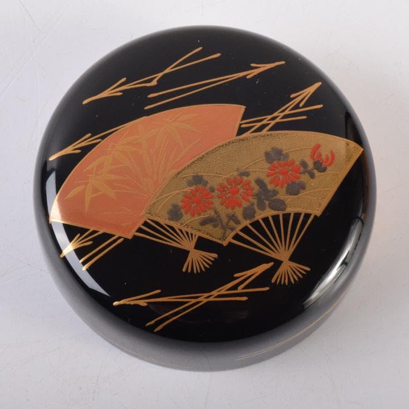 Wajima-nuri Senmen Maki-e Natsume by Shimizu Shozo - Gold Fan Design Tea Caddy with Box
