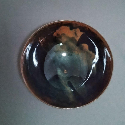 Korean Tea Bowl by Kim Jeong-muk, Donggok Kiln — Tenmoku-Influenced Flowing Glaze, Hakogaki Box