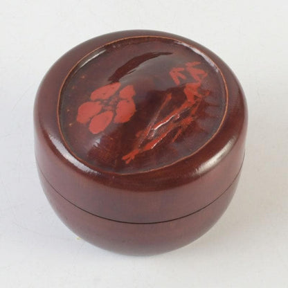 Antique Bamboo Core Vermilion Urushi Natsume | Shochikubai Pine Bamboo Plum Lacquer Tea Caddy | Shifuku & Hakogaki Box