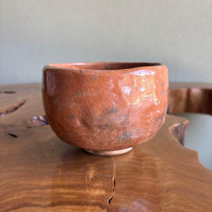 Tantobou Seizan Raku Chawan - Aka-Raku Tea Bowl with Dense Crackle Glaze Antique Patina and Signed Box