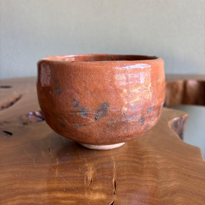 Tantobou Seizan Raku Chawan - Aka-Raku Tea Bowl with Dense Crackle Glaze Antique Patina and Signed Box
