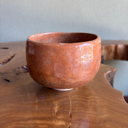 Tantobou Seizan Raku Chawan - Aka-Raku Tea Bowl with Dense Crackle Glaze Antique Patina and Signed Box
