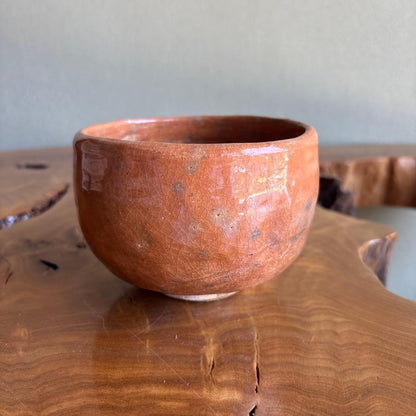 Tantobou Seizan Raku Chawan - Aka-Raku Tea Bowl with Dense Crackle Glaze Antique Patina and Signed Box