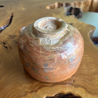 Tantobou Seizan Raku Chawan - Aka-Raku Tea Bowl with Dense Crackle Glaze Antique Patina and Signed Box