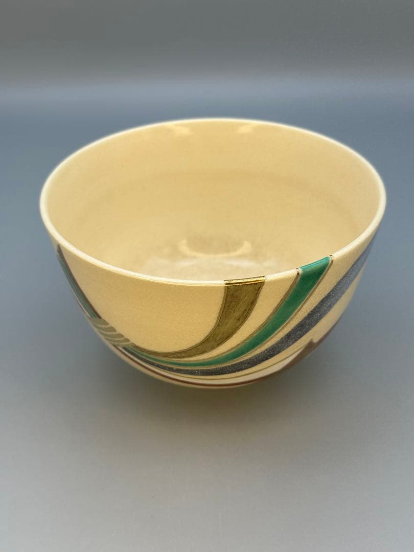 Eiraku Zengorō Noshi Ribbon Tea Bowl Kyo-yaki Kinrande Gold Iro-e Chawan