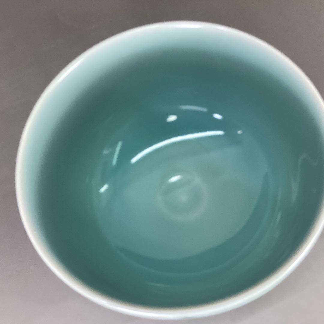 Celadon Tea Bowl Bamboo Motif Tomura Kiln Hand-Painted Seiji Chawan