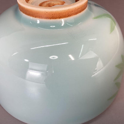 Celadon Tea Bowl Bamboo Motif Tomura Kiln Hand-Painted Seiji Chawan