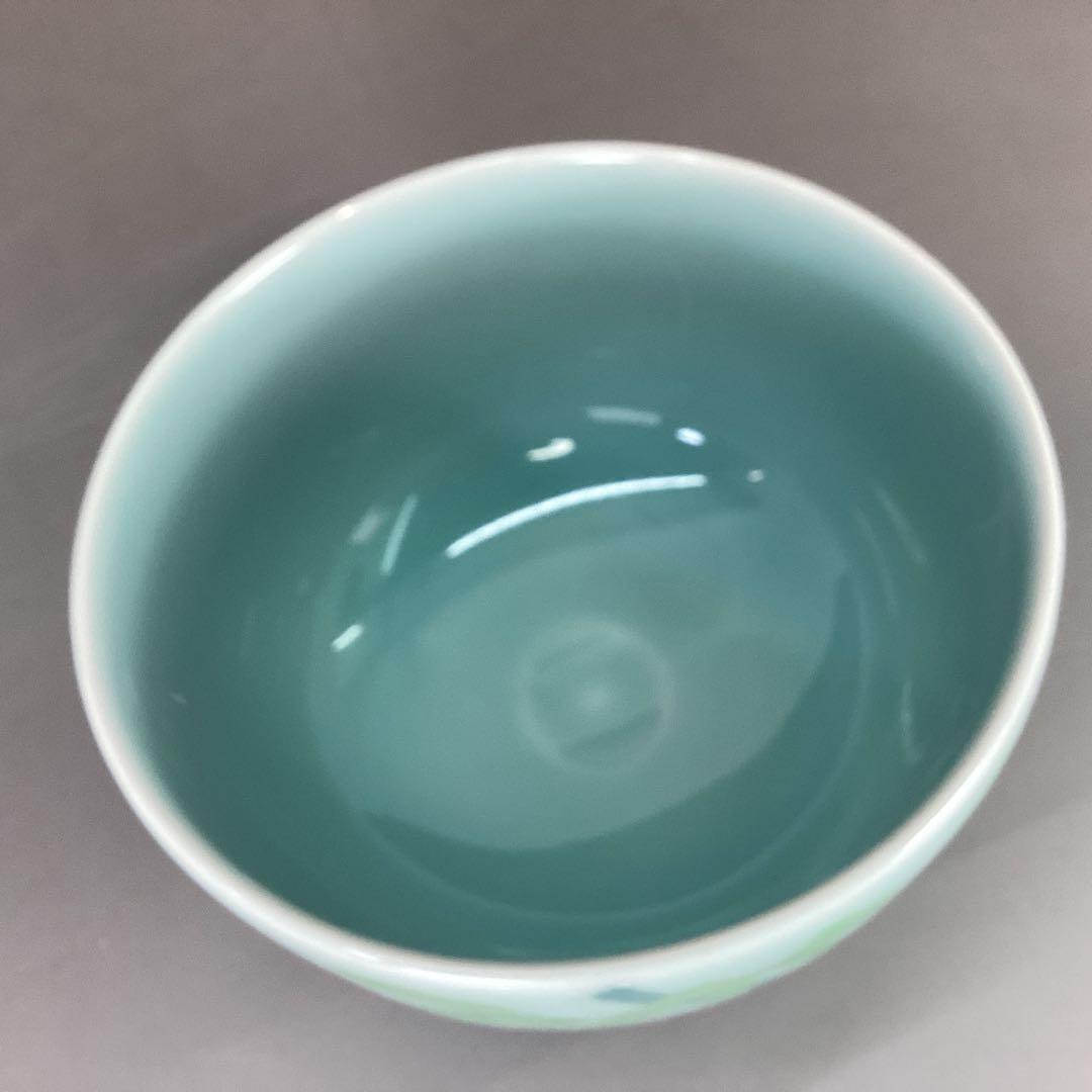 Celadon Tea Bowl Bamboo Motif Tomura Kiln Hand-Painted Seiji Chawan