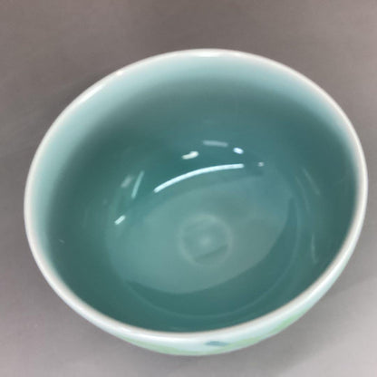 Celadon Tea Bowl Bamboo Motif Tomura Kiln Hand-Painted Seiji Chawan