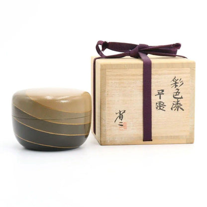 Polychrome Lacquer Hira-Natsume by Shoji - Saishiki Urushi Tea Caddy with Signed Box