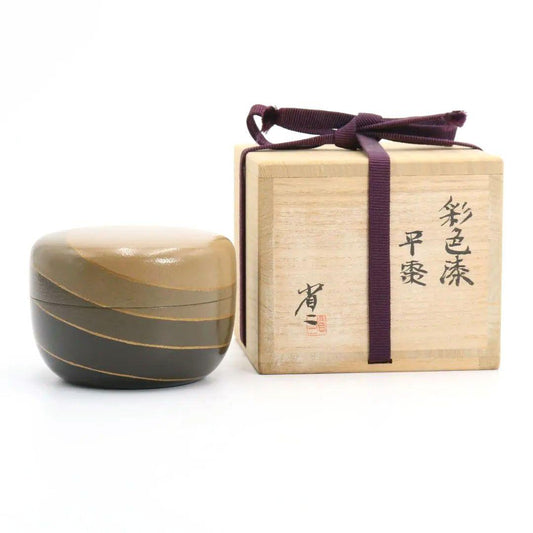 Polychrome Lacquer Hira-Natsume by Shoji - Saishiki Urushi Tea Caddy with Signed Box