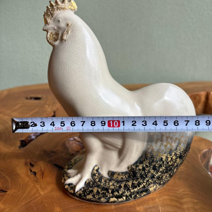 Ishida Rainosuke Kyoto Ware Rooster Figurine — Shinnen Tori Year Gold Enamel Sculpture, Signed Box