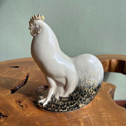Ishida Rainosuke Kyoto Ware Rooster Figurine — Shinnen Tori Year Gold Enamel Sculpture, Signed Box