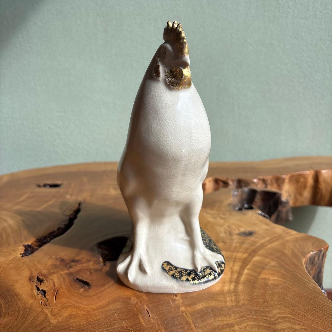 Ishida Rainosuke Kyoto Ware Rooster Figurine — Shinnen Tori Year Gold Enamel Sculpture, Signed Box