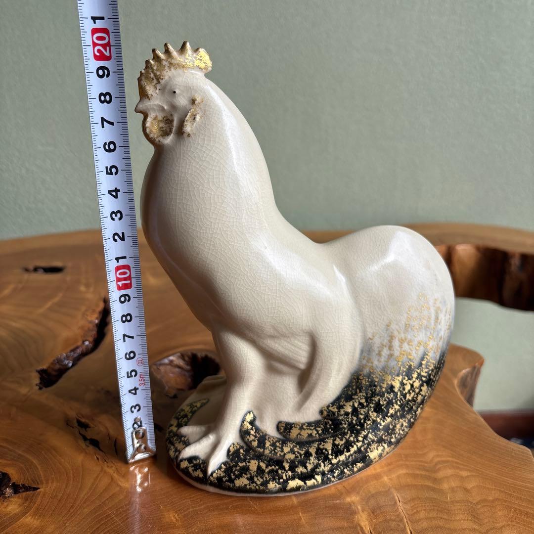 Ishida Rainosuke Kyoto Ware Rooster Figurine — Shinnen Tori Year Gold Enamel Sculpture, Signed Box