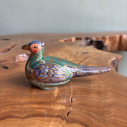 Kinrande Pheasant Kogo Incense Box by Tezuka Daiji — Momoyama-gama Kutani Style with Tomobako