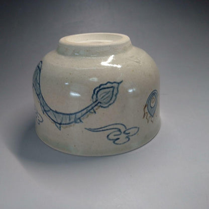 Ofukei Chawan Dragon Motif — Fuji-gama Kiln, Cobalt and Iron on Ash Glaze, Tomobako