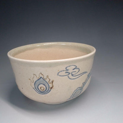 Ofukei Chawan Dragon Motif — Fuji-gama Kiln, Cobalt and Iron on Ash Glaze, Tomobako