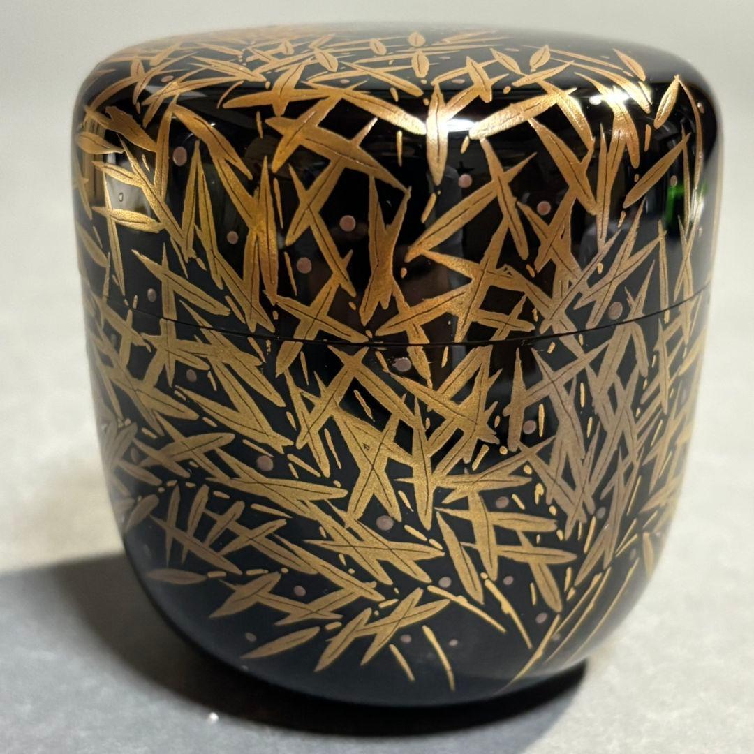 Sakashita Kosei Maki-e Natsume 'Sasa-Tsuyu' - Bamboo Dew Gold Lacquer Tea Caddy