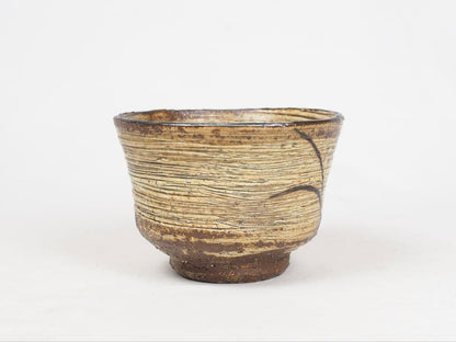Ogawa Kinji — Grass Motif Hakeme Tea Bowl | Mingei Ink Brushwork Chawan