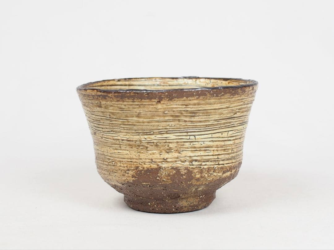 Ogawa Kinji — Grass Motif Hakeme Tea Bowl | Mingei Ink Brushwork Chawan