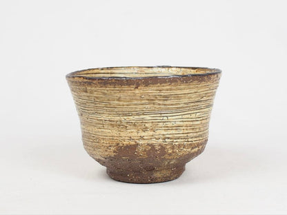 Ogawa Kinji — Grass Motif Hakeme Tea Bowl | Mingei Ink Brushwork Chawan