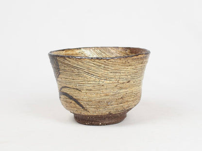 Ogawa Kinji — Grass Motif Hakeme Tea Bowl | Mingei Ink Brushwork Chawan