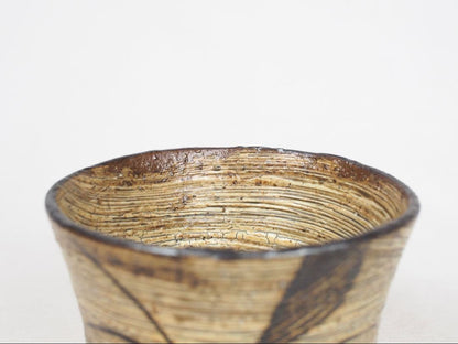 Ogawa Kinji — Grass Motif Hakeme Tea Bowl | Mingei Ink Brushwork Chawan