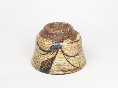 Ogawa Kinji — Grass Motif Hakeme Tea Bowl | Mingei Ink Brushwork Chawan