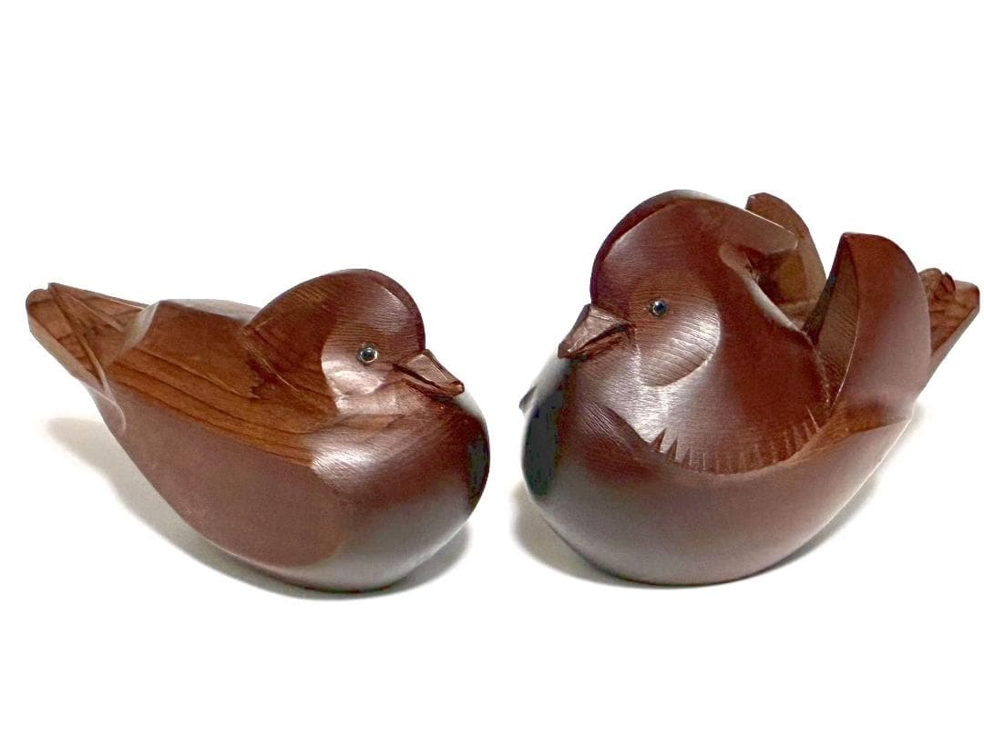Suzuki Jinshi Hida Takayama Ittobori Mandarin Duck Pair — Ichii Yew Wood, Oshidori Kogo, Tomobako