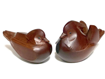 Suzuki Jinshi Hida Takayama Ittobori Mandarin Duck Pair — Ichii Yew Wood, Oshidori Kogo, Tomobako