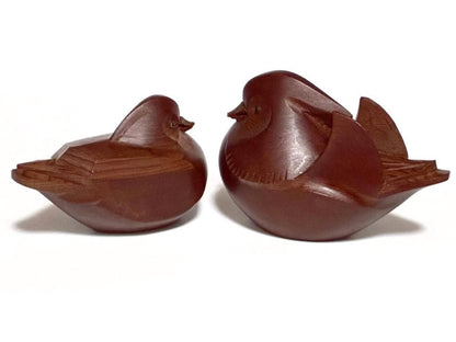 Suzuki Jinshi Hida Takayama Ittobori Mandarin Duck Pair — Ichii Yew Wood, Oshidori Kogo, Tomobako