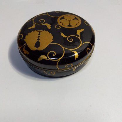 Kyoto Maki-e Kogo Incense Container - Gold Aoi-Mon & Lotus with Signed Box