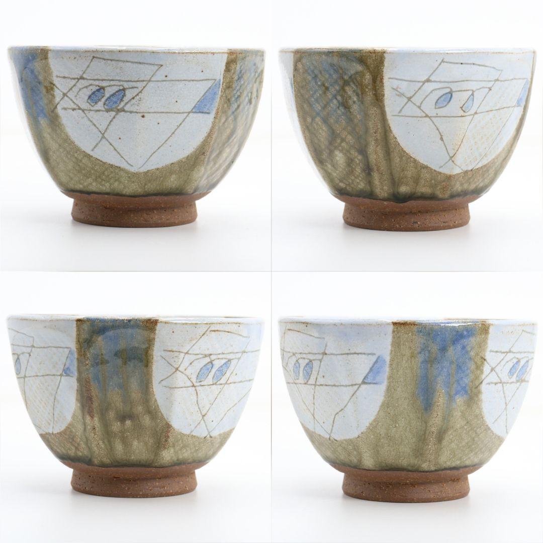 Mentori Chawan with Picasso-Period Abstract Figure — attributed to Kawai Kanjirō, Kyoto Studio Pottery
