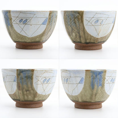 Mentori Chawan with Picasso-Period Abstract Figure — attributed to Kawai Kanjirō, Kyoto Studio Pottery