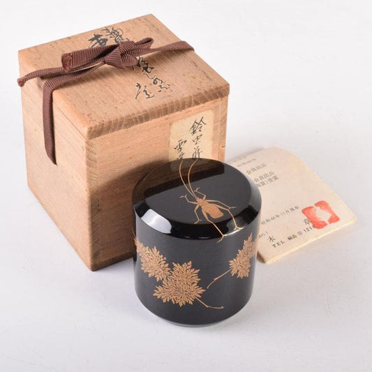 Wajima Lacquer Yukibuki Natsume by Kakigi Akira - Bell Cricket Maki-e Tea Caddy
