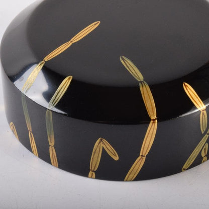 Black Lacquer Natsume Tea Caddy by Saito Soho - Gold Bamboo Maki-e with Box