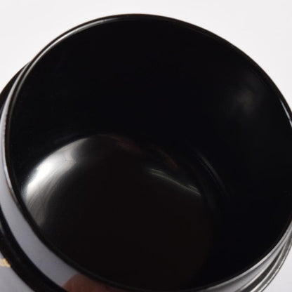 Black Lacquer Natsume Tea Caddy by Saito Soho - Gold Bamboo Maki-e with Box