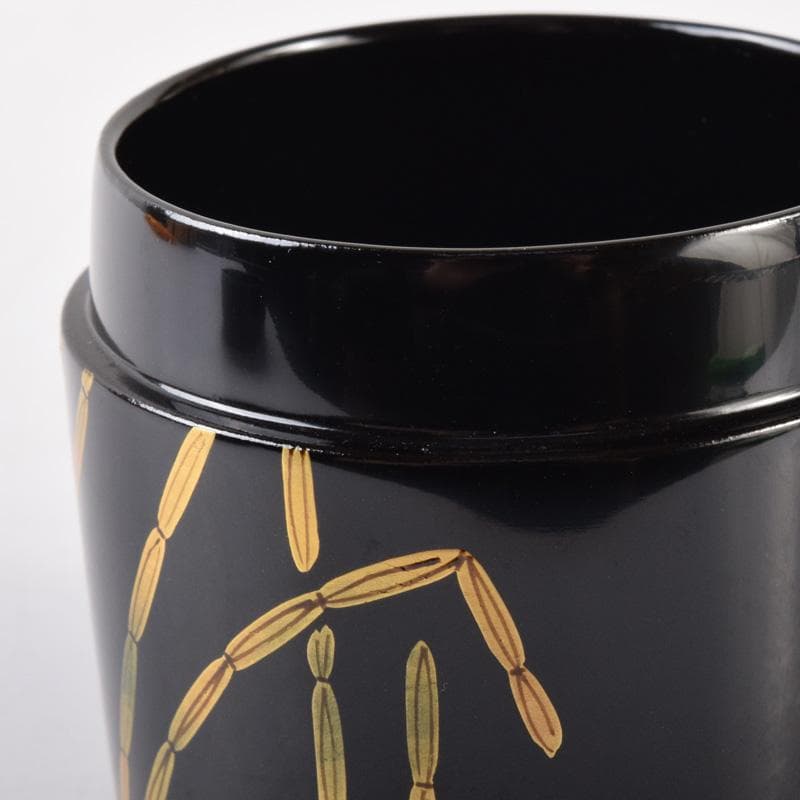 Black Lacquer Natsume Tea Caddy by Saito Soho - Gold Bamboo Maki-e with Box