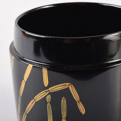 Black Lacquer Natsume Tea Caddy by Saito Soho - Gold Bamboo Maki-e with Box
